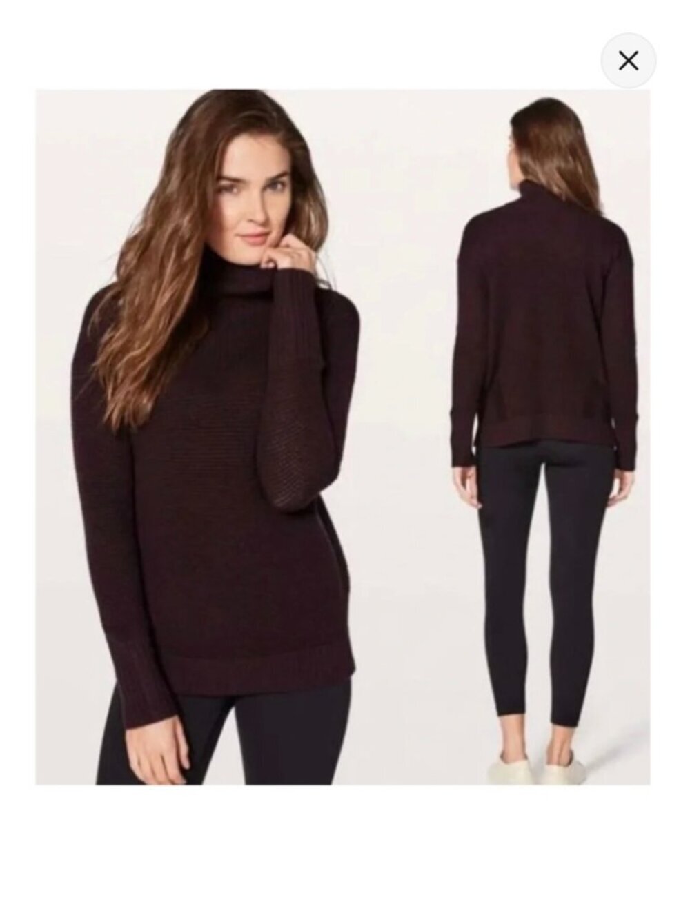 Lululemon Warm and Restore Sweater Size 8 Purple 100% Merino Wool Mock Neck Ski